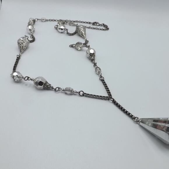 Chico's Long Acrylic Beaded Necklace, Square Chain, Filigree End Caps, 33 Inches - Picture 5 of 9